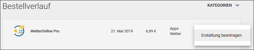 WetterOnlinePro - Erstattung beantragen